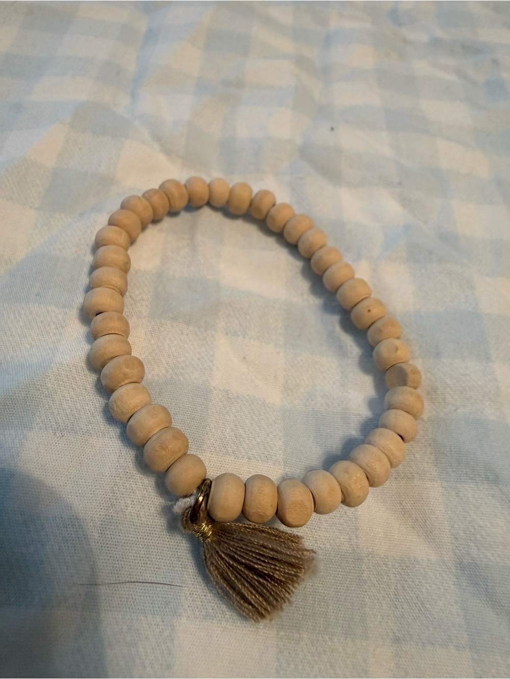 Natural Wood Bead Tassel Bracelet - Neutral Beige
